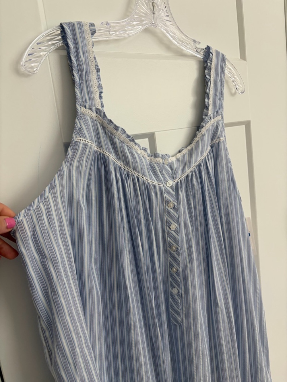 NWT Eileen West Nightgown XL Blue Stripe Sleeveless Lace Trim Cottagecore - Picture 2 of 10